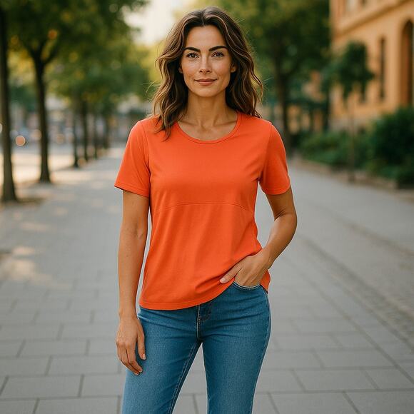 lucy Womens Tee Size M Orange Athletic Shirt Top Short Sleeves Solid Reflective - Picture 1 of 8